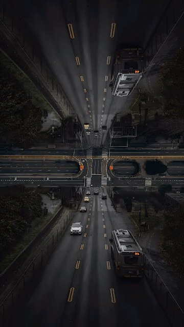 Aerial View of Highway Interchange at Night - Free 4K & 8K Mobile Wallpaper
