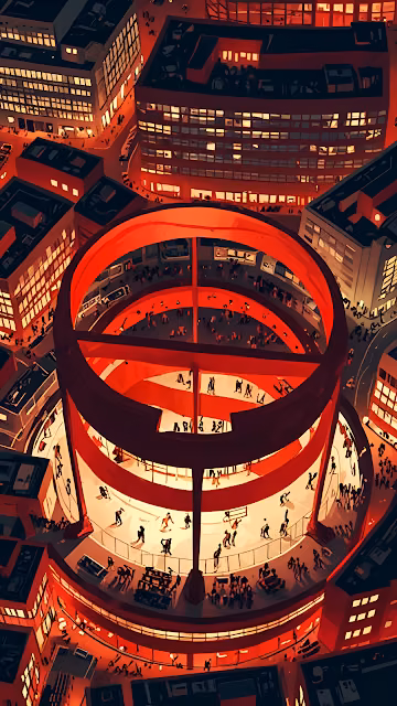Aerial View of Massive Red Urban Circular Structure - Free 4K & 8K Mobile Wallpaper