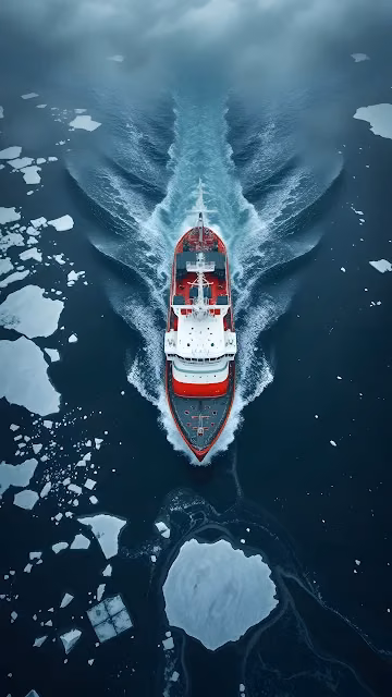 Aerial View of Red and White Icebreaker Ship - Free 4K & 8K Mobile Wallpaper