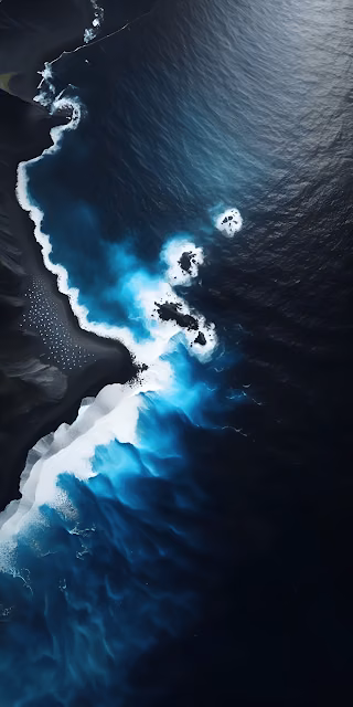 Aerial View Volcanic Coast Deep Blue Ocean Waves - Free 4K & 8K Mobile Wallpaper