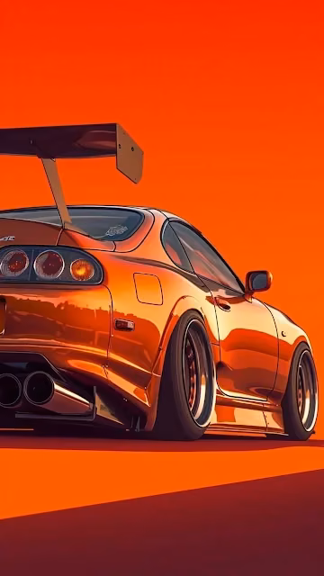 Aggressive Orange JDM Sports Car Widebody Kit Rear View - Free 4K & 8K Mobile Wallpaper