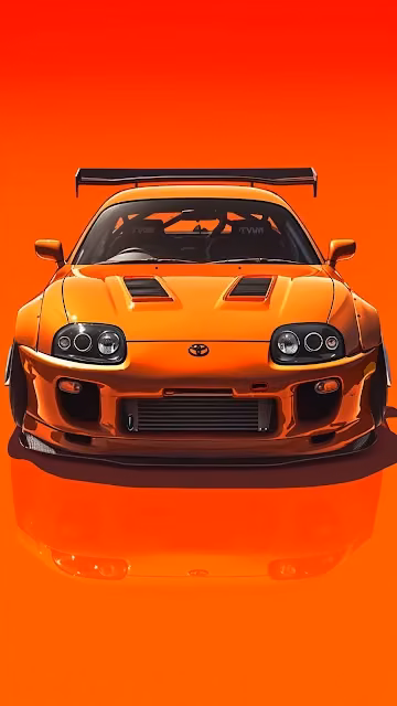 Aggressive Orange Toyota Supra JDM Sports Car Portrait - Free 4K & 8K Mobile Wallpaper