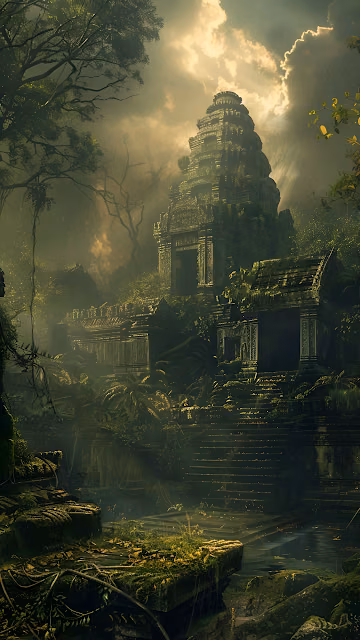 Ancient Jungle Temple Ruins Mystical Sun Rays - Free 4K & 8K Mobile Wallpaper