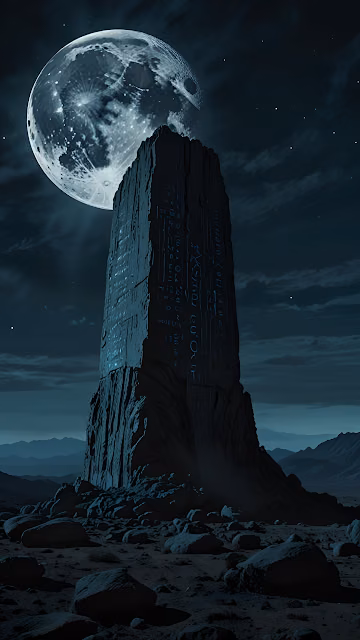 Ancient Monolith Under Full Moon in Desert Night - Free 4K & 8K Mobile Wallpaper
