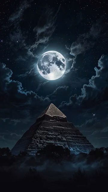 Ancient Pyramid Under Full Moon Night Sky - Free 4K & 8K Mobile Wallpaper