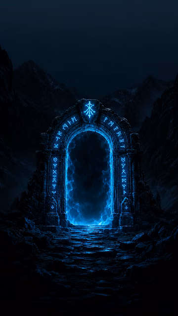 Ancient Stone Archway with Glowing Blue Runes Wallpaper - Free 4K & 8K Mobile Wallpaper