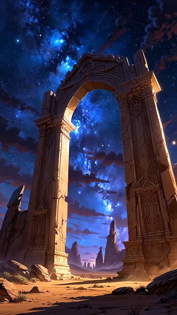 Ancient Stone Archway Under Starry Night Sky - Free 4K & 8K Mobile Wallpaper