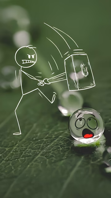 Angry Stick Figure Swinging Hammer at Scared Water Droplet - Free 4K & 8K Mobile Wallpaper