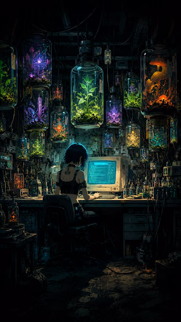 Anime Biotech Lab Cyberpunk Workshop Wallpaper - Free 4K & 8K Mobile Wallpaper