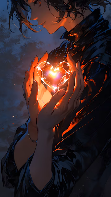 Anime Character Holding Glowing Neon Heart Illustration - Free 4K & 8K Mobile Wallpaper