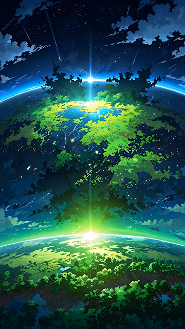 Anime Green Planet Earth View Space Sci Fi Illustration - Free 4K & 8K Mobile Wallpaper