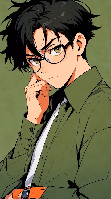 Anime Guy with Glasses in Green Shirt - Free 4K & 8K Mobile Wallpaper