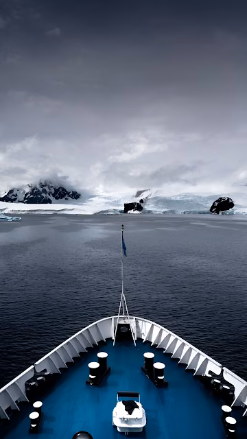 Antarctic Expedition Ship Bow Glaciers Overcast Sky - Free 4K & 8K Mobile Wallpaper