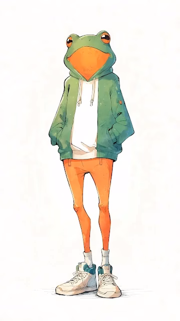 Anthropomorphic Frog Character in Green Hoodie and Sneakers - Free 4K & 8K Mobile Wallpaper
