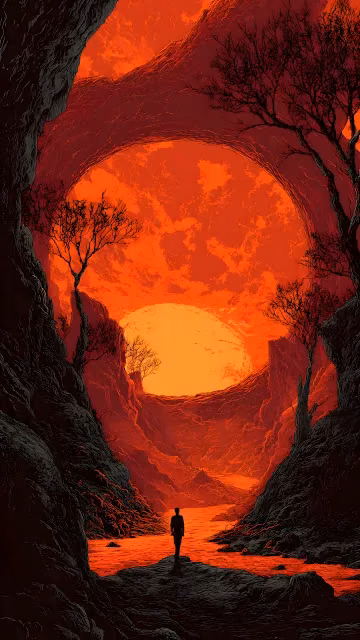 Apocalyptic Red Canyon Landscape Solitary Figure - Free 4K & 8K Mobile Wallpaper