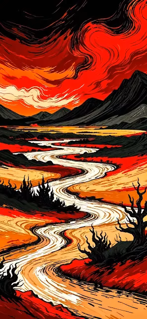 Apocalyptic River Landscape Graphic Novel Style Art - Free 4K & 8K Mobile Wallpaper