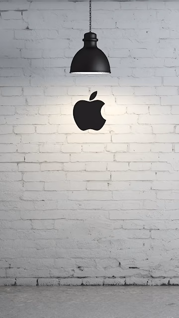 Apple Logo Spotlight White Brick Wall Industrial Minimalist - Free 4K & 8K Mobile Wallpaper