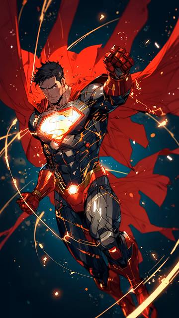 Armored Superman Dynamic Flight Comic Art Dark Suit - Free 4K & 8K Mobile Wallpaper