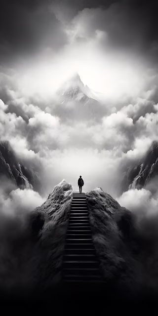 Ascent to Peak Stairs Epic Mountain Journey Art - Free 4K & 8K Mobile Wallpaper