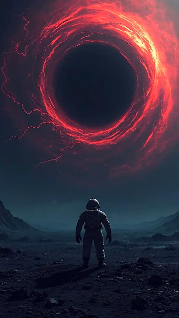 Astronaut Before Fiery Red Cosmic Vortex - Free 4K & 8K Mobile Wallpaper