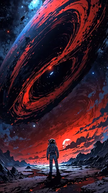 Astronaut Before Giant Red Planet at Sunset - Free 4K & 8K Mobile Wallpaper