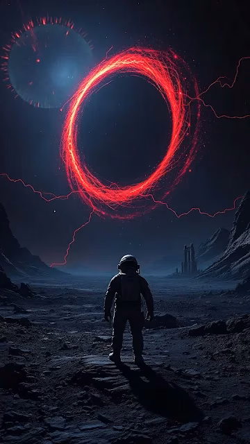 Astronaut Before Glowing Red Cosmic Ring - Free 4K & 8K Mobile Wallpaper