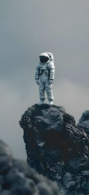 Astronaut Explorer Standing Isolated Peak Monochrome Fog - Free 4K & 8K Mobile Wallpaper