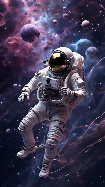 Astronaut Floating Deep Space Colorful Nebula Planets - Free 4K & 8K Mobile Wallpaper