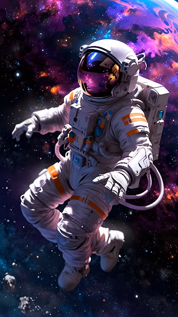 Astronaut Floating in Vibrant Purple Nebula Cosmos - Free 4K & 8K Mobile Wallpaper