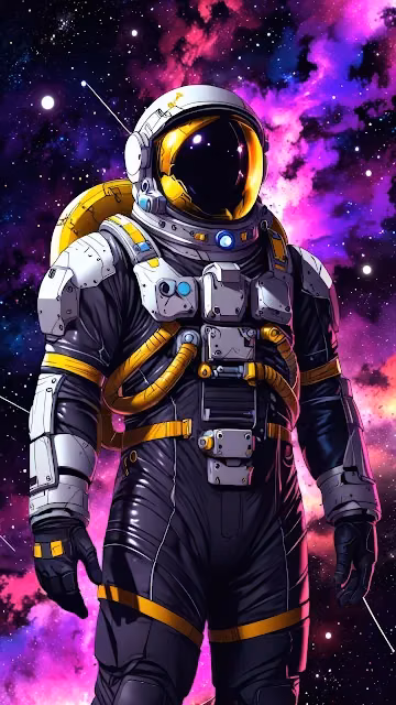 Astronaut floats in vibrant nebula with purple and pink stars - Free 4K & 8K Mobile Wallpaper