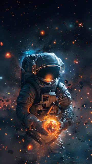 Astronaut Holding Glowing Miniature Planet in Space - Free 4K & 8K Mobile Wallpaper