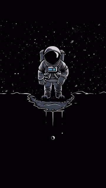Astronaut stands on floating rock in starry void with reflection - Free 4K & 8K Mobile Wallpaper
