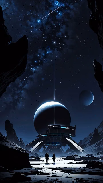 Astronauts Before Futuristic Base on Alien Moon - Free 4K & 8K Mobile Wallpaper