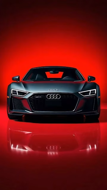 Audi R8 Sports Car Front View on Dramatic Red Studio Backdrop - Free 4K & 8K Mobile Wallpaper
