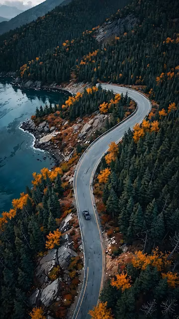 Autumn Coastal Drive Winding Road Forest Scenic View - Free 4K & 8K Mobile Wallpaper