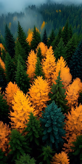 Autumn Forest Canopy Aerial View Vibrant Colors - Free 4K & 8K Mobile Wallpaper