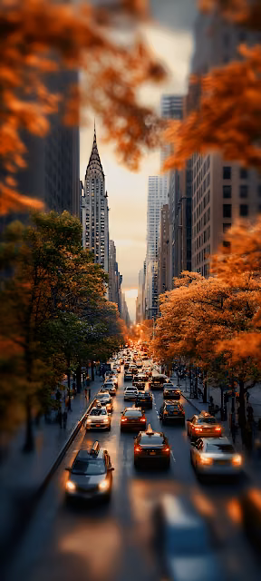 Autumn Traffic Congestion in Vibrant Metropolis Street View - Free 4K & 8K Mobile Wallpaper