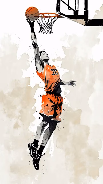 Basketball Player Slam Dunking in Artistic Style - Free 4K & 8K Mobile Wallpaper