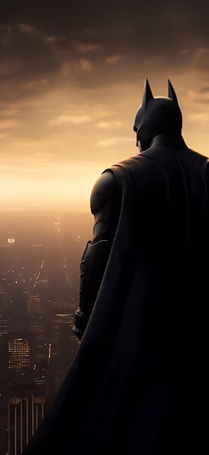 Batman Silhouette Over Metropolis Skyline Dusk - Free 4K & 8K Mobile Wallpaper