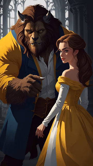 Beauty and the Beast Fantasy Illustration Yellow Dress - Free 4K & 8K Mobile Wallpaper