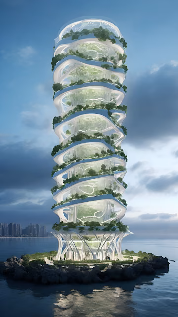 Bioluminescent Vertical Farm Skyscraper Conceptual Design - Free 4K & 8K Mobile Wallpaper