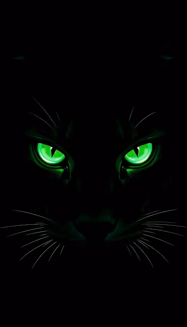Black Cat Face with Intense Neon Green Eyes - Free 4K & 8K Mobile Wallpaper