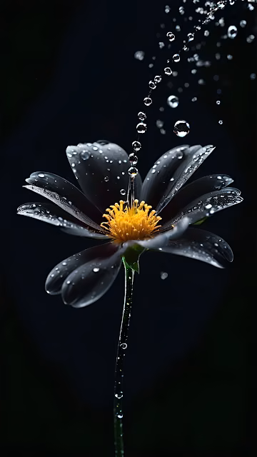 Black Flower with Water Droplets Against Dark Background - Free 4K & 8K Mobile Wallpaper