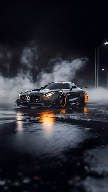 Black Mercedes AMG GT Night Fog Orange Accents - Free 4K & 8K Mobile Wallpaper