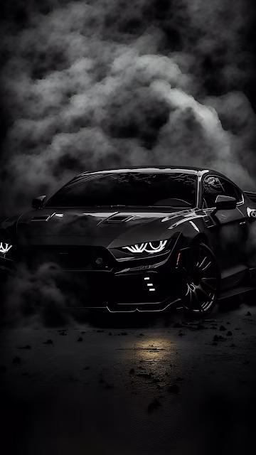 Black Muscle Car Emerging from Smoke at Night - Free 4K & 8K Mobile Wallpaper