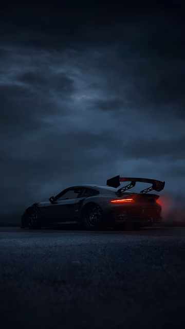 Black Sports Car Under Stormy Night Sky - Free 4K & 8K Mobile Wallpaper