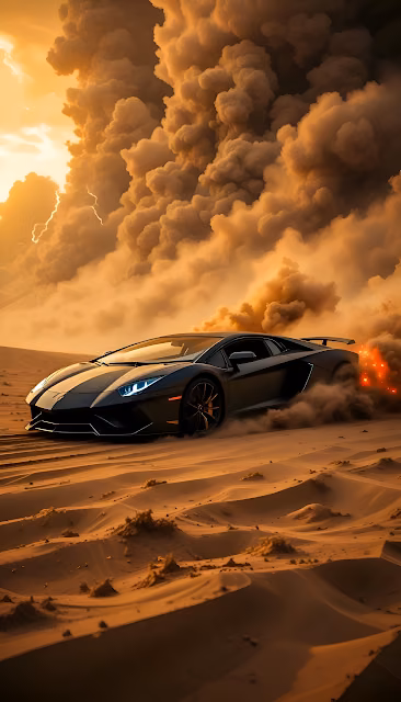 Black Supercar Speeding Through Apocalyptic Desert Dust Storm - Free 4K & 8K Mobile Wallpaper