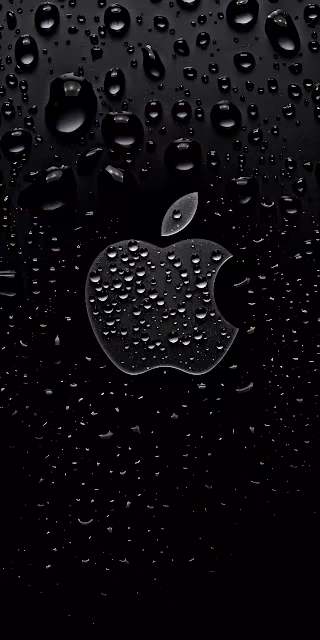 Black Water Droplets Apple Logo Dark Reflective Contrast - Free 4K & 8K Mobile Wallpaper