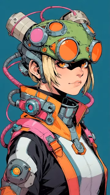 Blonde Cyberpunk Girl with Mechanical Goggles and Neon Gear - Free 4K & 8K Mobile Wallpaper