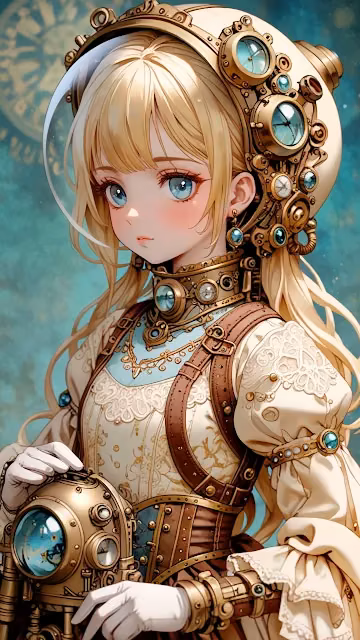 Blonde girl in steampunk diving helmet with intricate gearwork - Free 4K & 8K Mobile Wallpaper